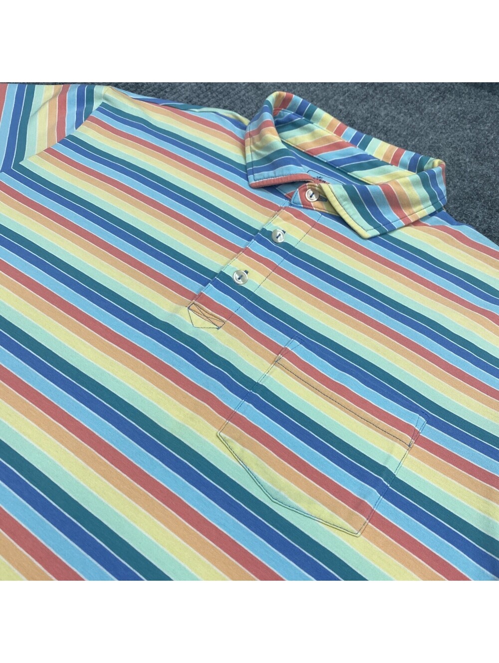 Peter Millar Polo Shirt Mens Medium Rainbow Striped Colorful Short Sleeve Pocket